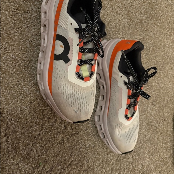 On Running Cloudmonster White and Orange Shoes - Picture 9 of 10